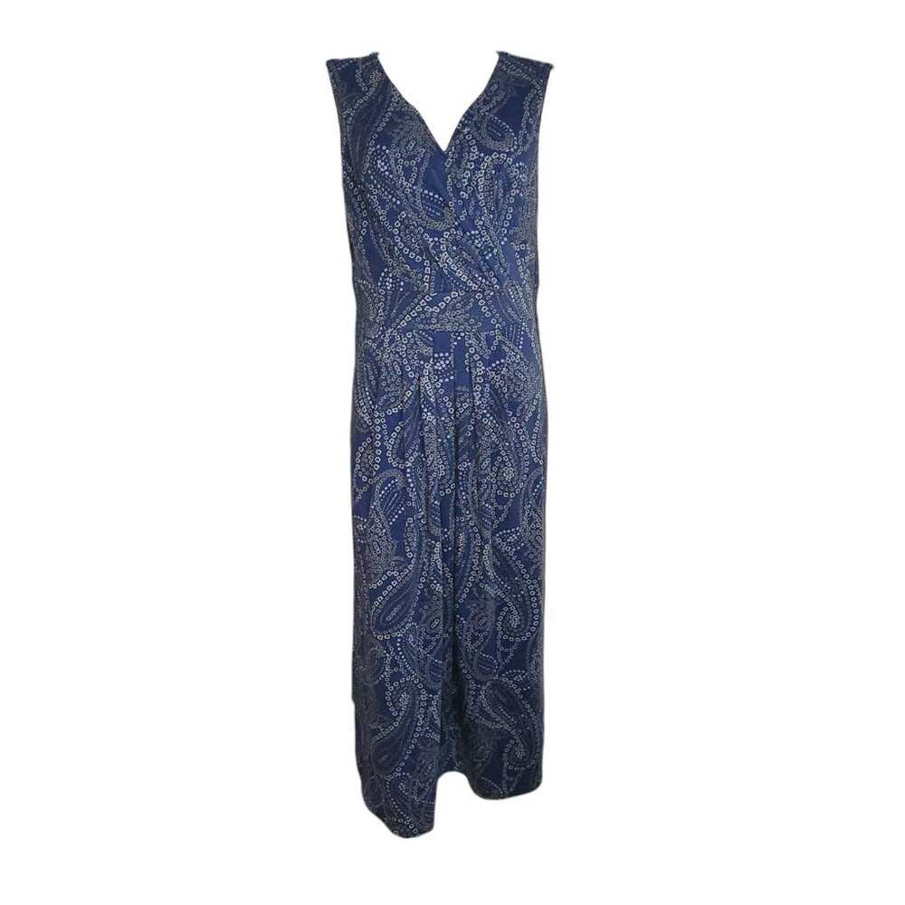Woman Within Dress Womens Size 14/16 Blue White‎ Floral Pleated Paisley Maxi